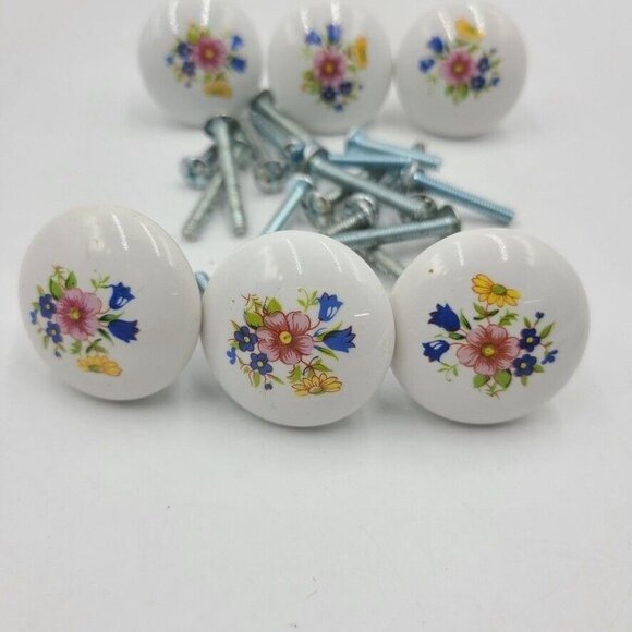 Vintage White Porcelain Drawer Pulls Knobs Handles with Screws Lot 10 - Picture 5 of 7
